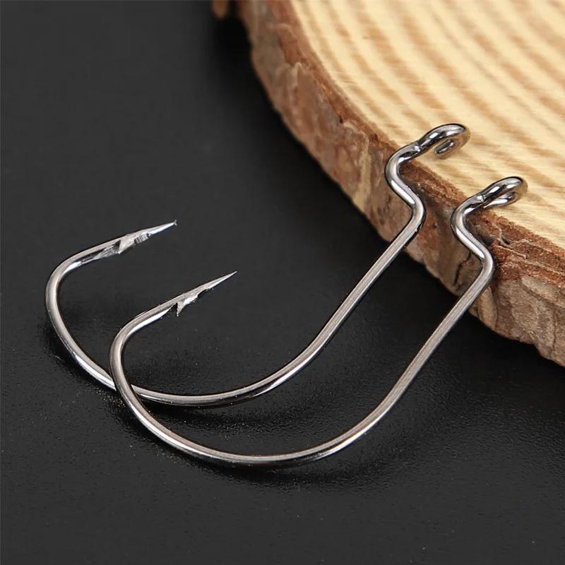 100 hameçons de pêche offset JYJ toutes tailles #5/0 à #8 - Acier carbone pour appâts souples grands yeux