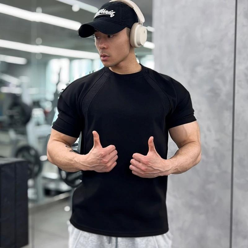 Haute qualité automne hommes à manches longues T-shirt mode sport col rond fitness course maille res