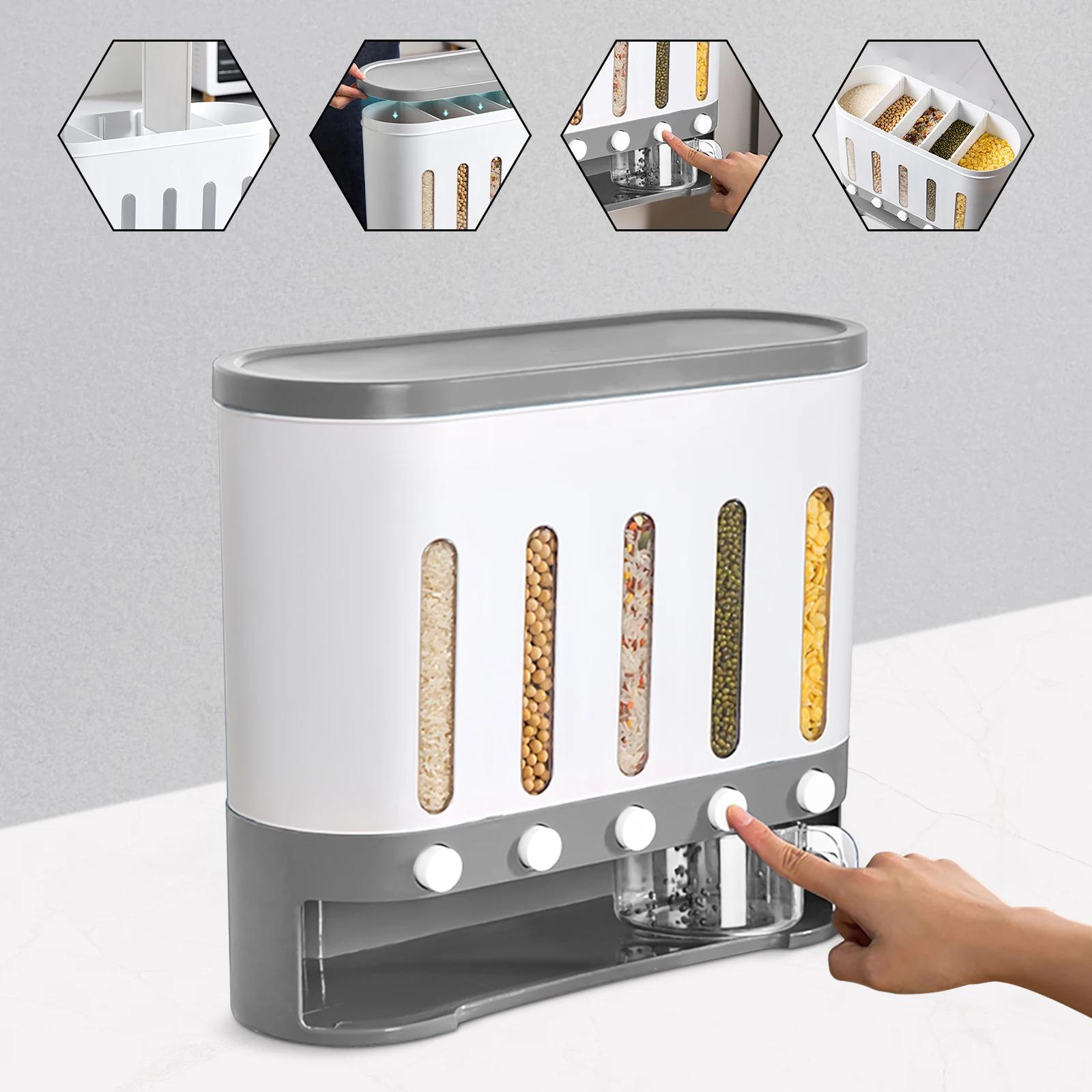 Récipient de stockage de riz séparé, distributeur de riz aux céréales, supports automatiques en plas