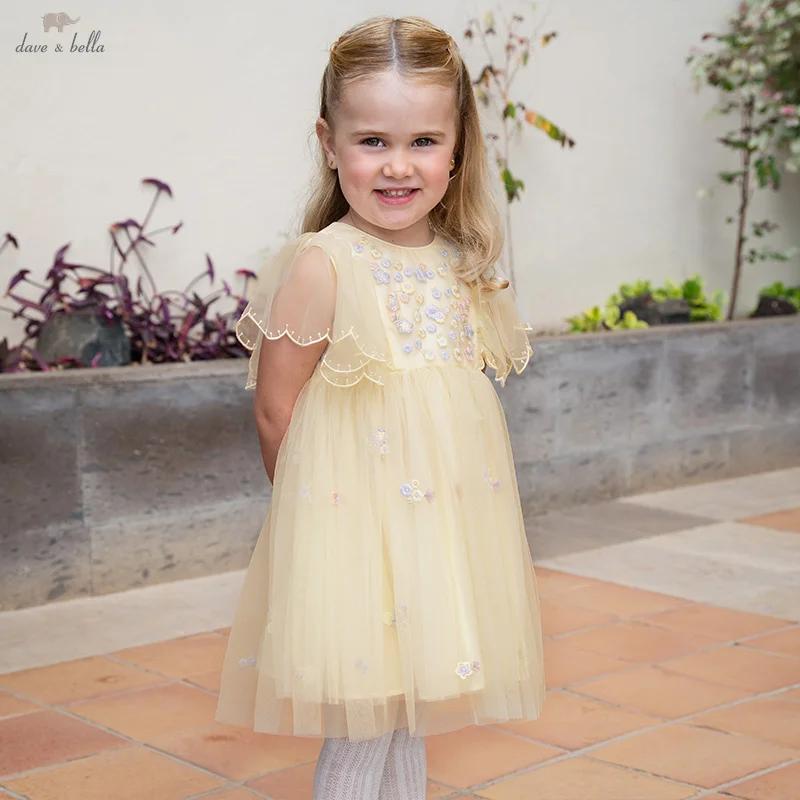 Dave Bella été filles bébé princesse robe charme élégant mignon maille brodé robe florale fête douce