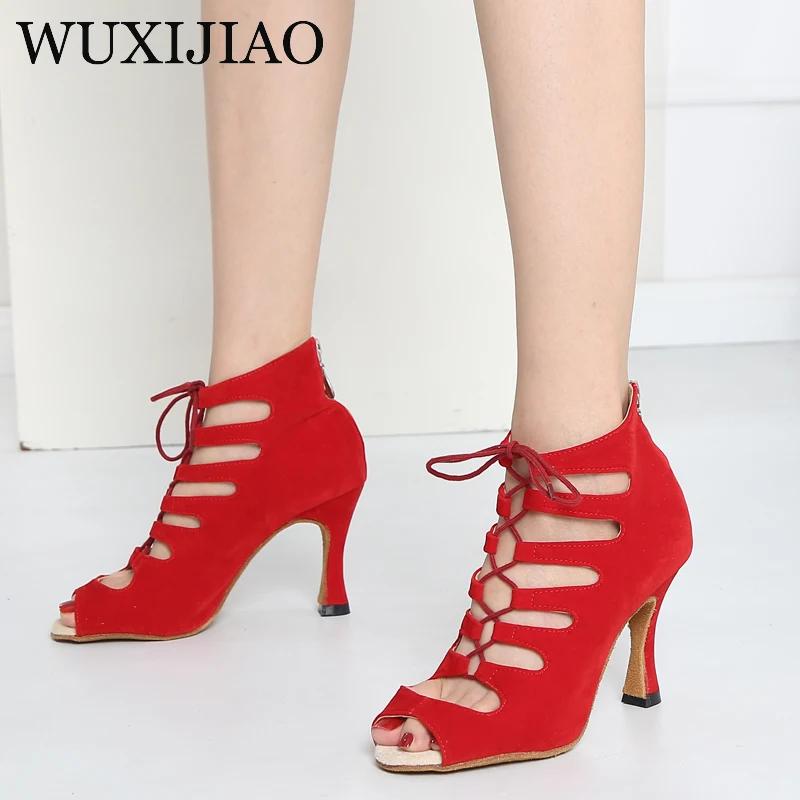 Chaussures de danse latine noires femmes Tango Salsa Rumba salle de bal bottes de danse en Satin fem