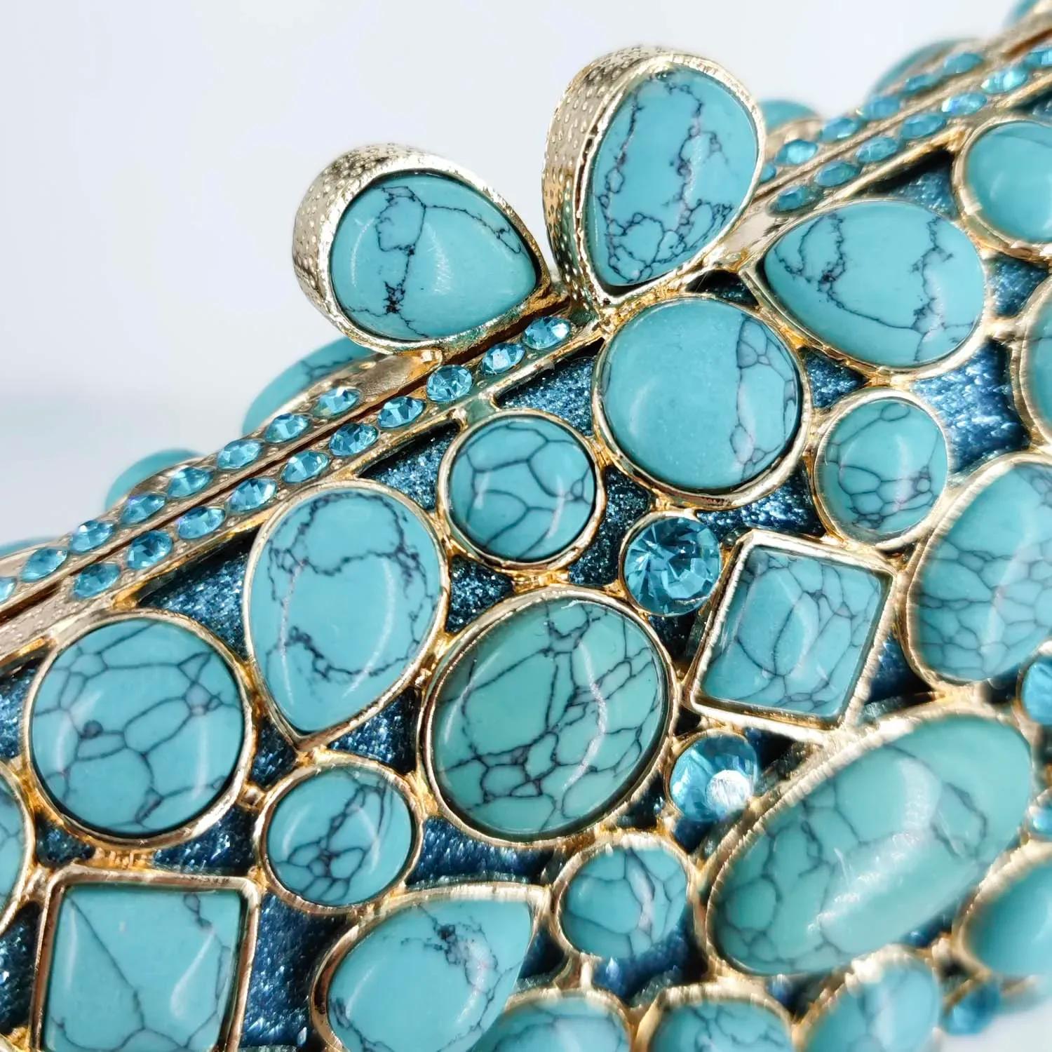 Boutique De FGG Turquoise synthétique Agate pierre sacs De soirée et pochettes pour femmes sacs De f