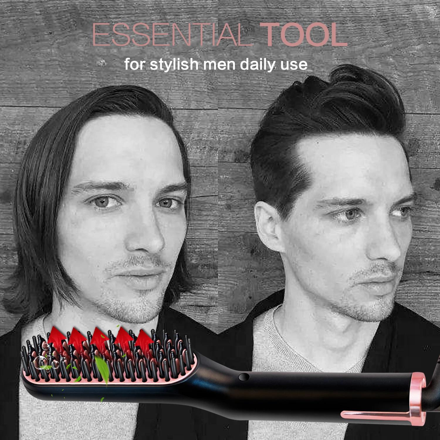 Peigne chauffant pour hommes, lisseur électrique à ions négatifs, brosse à lisser les cheveux, utili