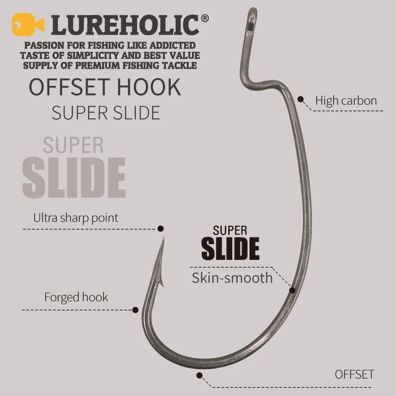 LUREBathroom LIC DeliSuper Slide Offset Hook, Worm Hook, Texas Rig, DstressShot, Acier inoxydable, W