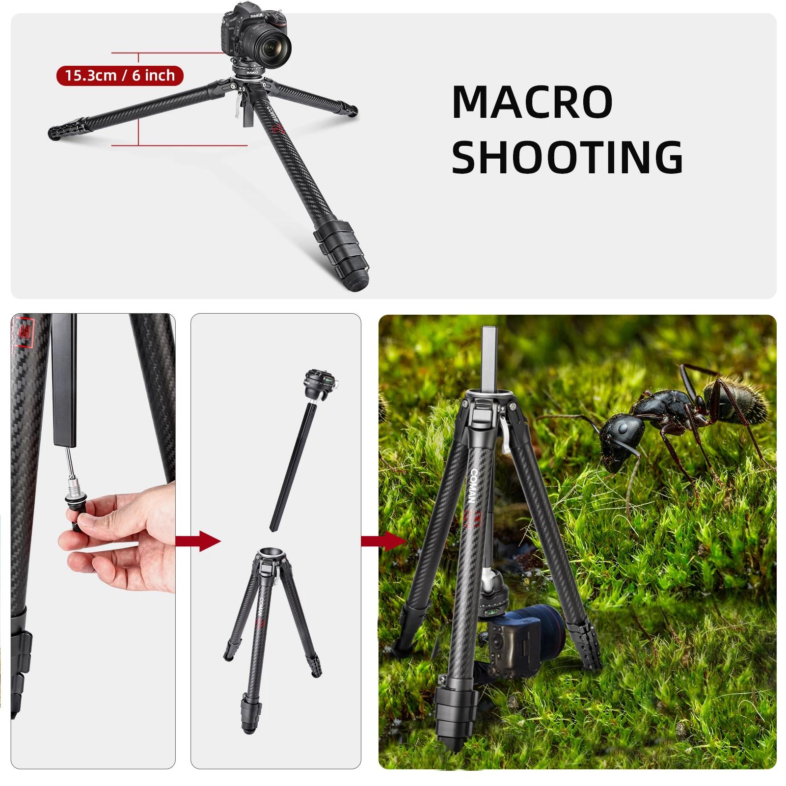 Trépied en fibre de carbone COMAN Zero F38 Travel avec rotation à 360° ° Tête sphérique panoramiqu