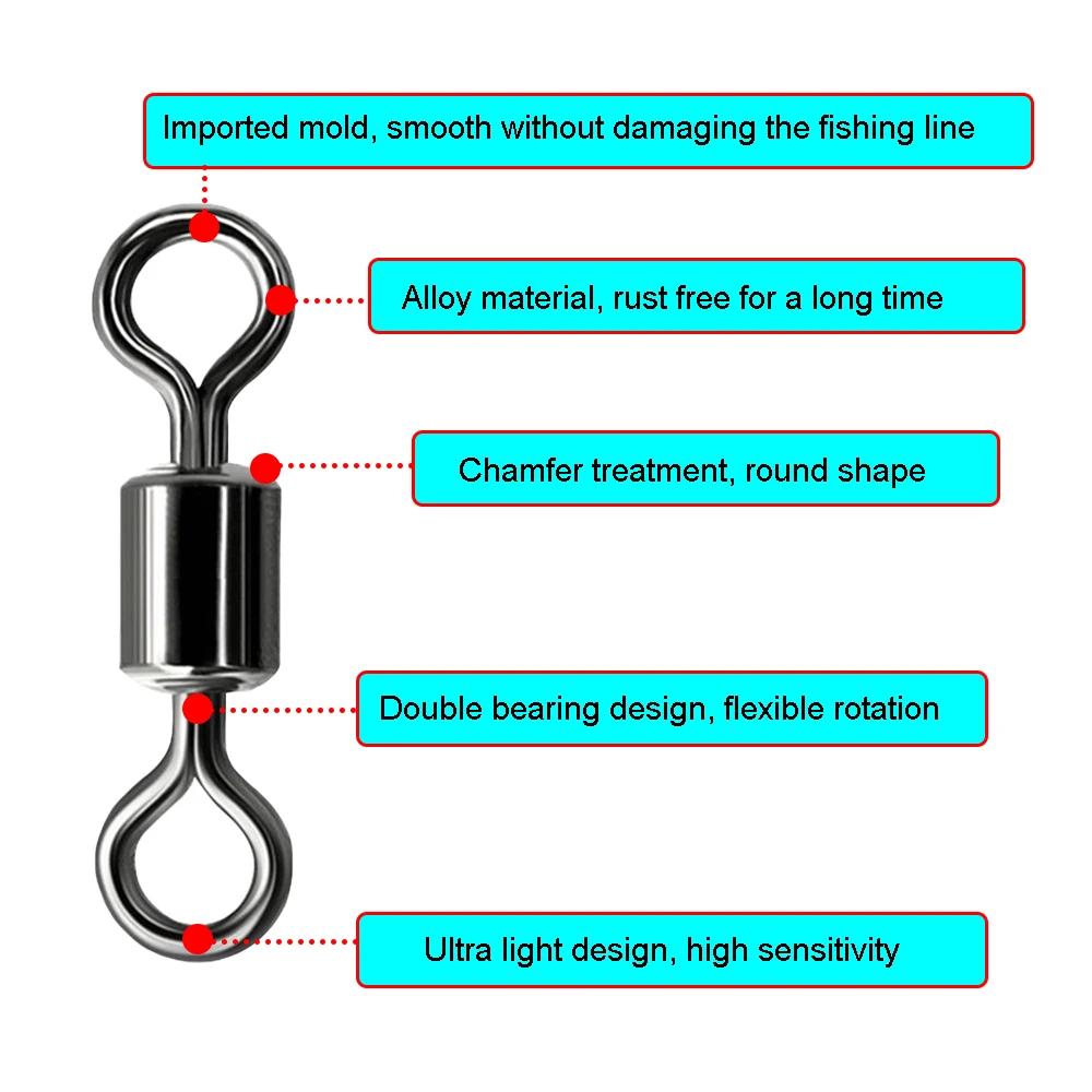 Connecteur de pêche pivotant, roulement à billes, pivotant, roulement de perles en acier inoxydable,