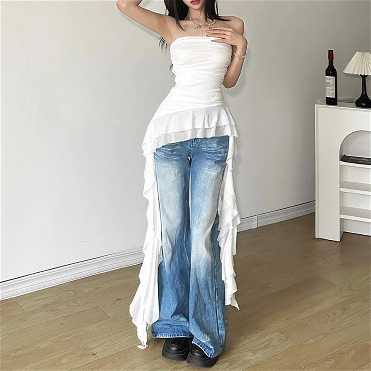 Haut de poitrine avec ruban pour femmes, gilet solide, Sexy, sans manches, doux, vêtements de rue Y2