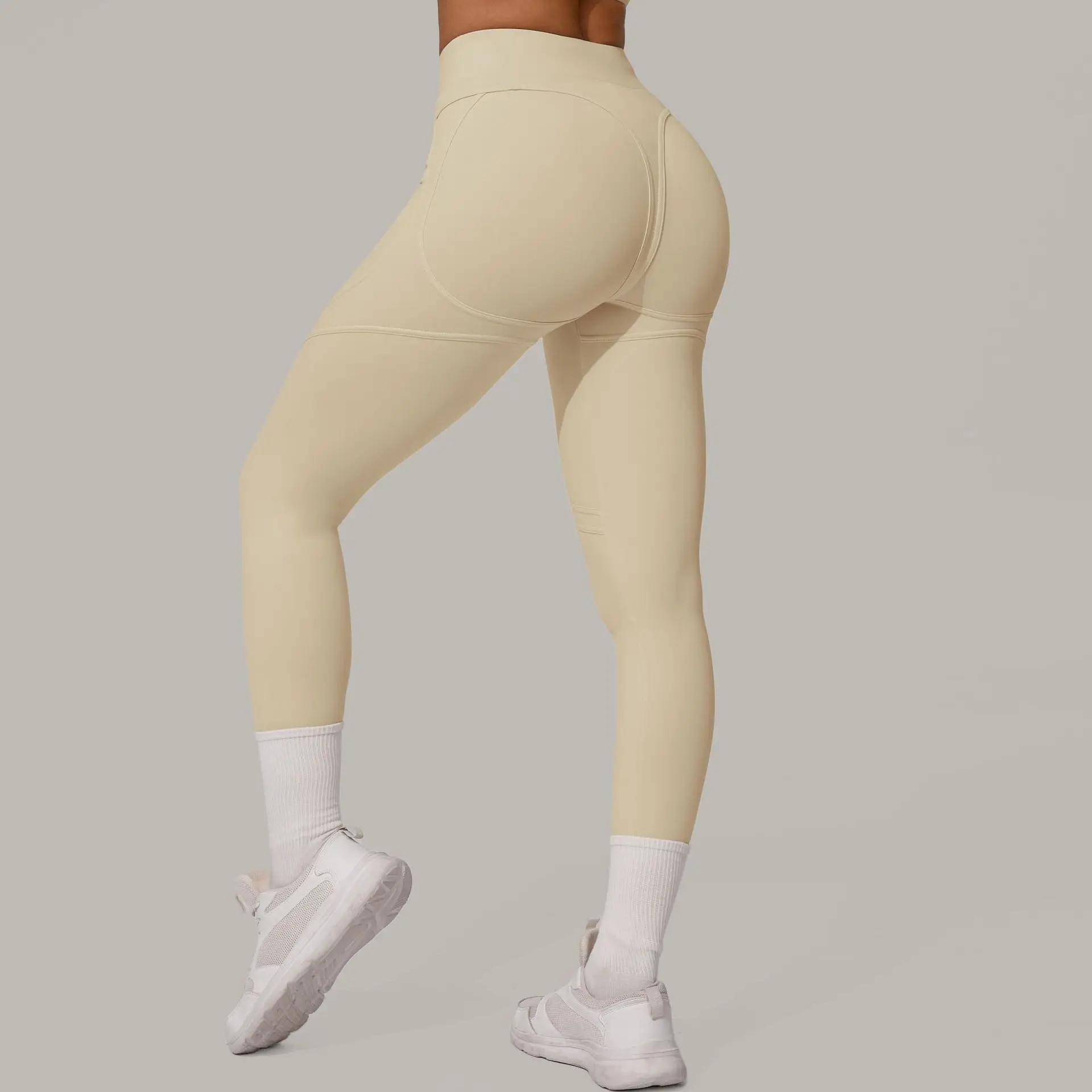 Pantalons de sport avec lignes sexy pour femmes, pantalons serrés de sport, taille haute, confortabl