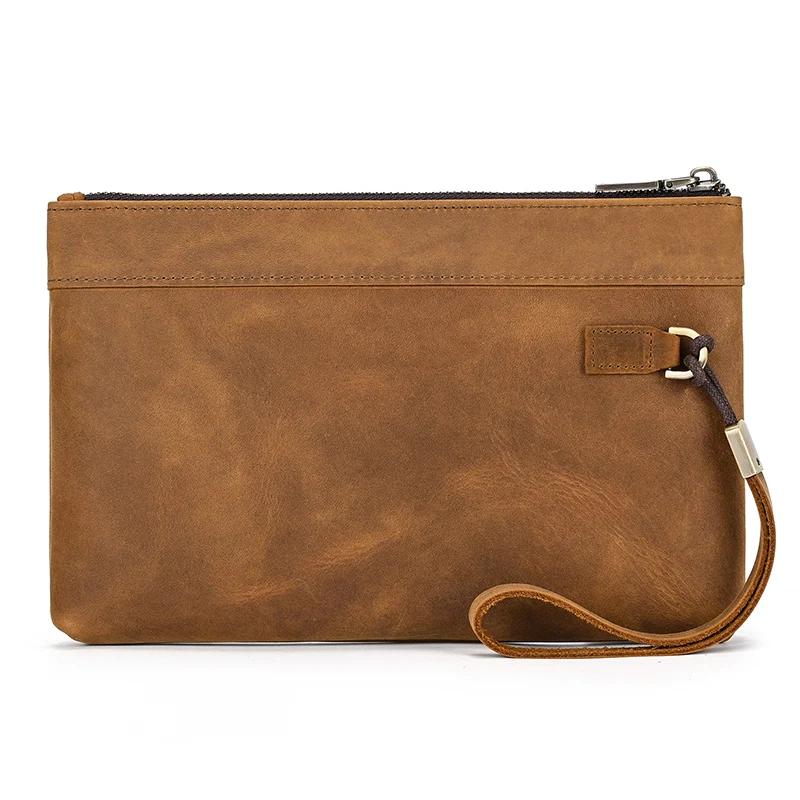 Sac à main Vintage RFID, brosse antivol, sac à main en peau de cheval fou, pochette pour hommes, sac