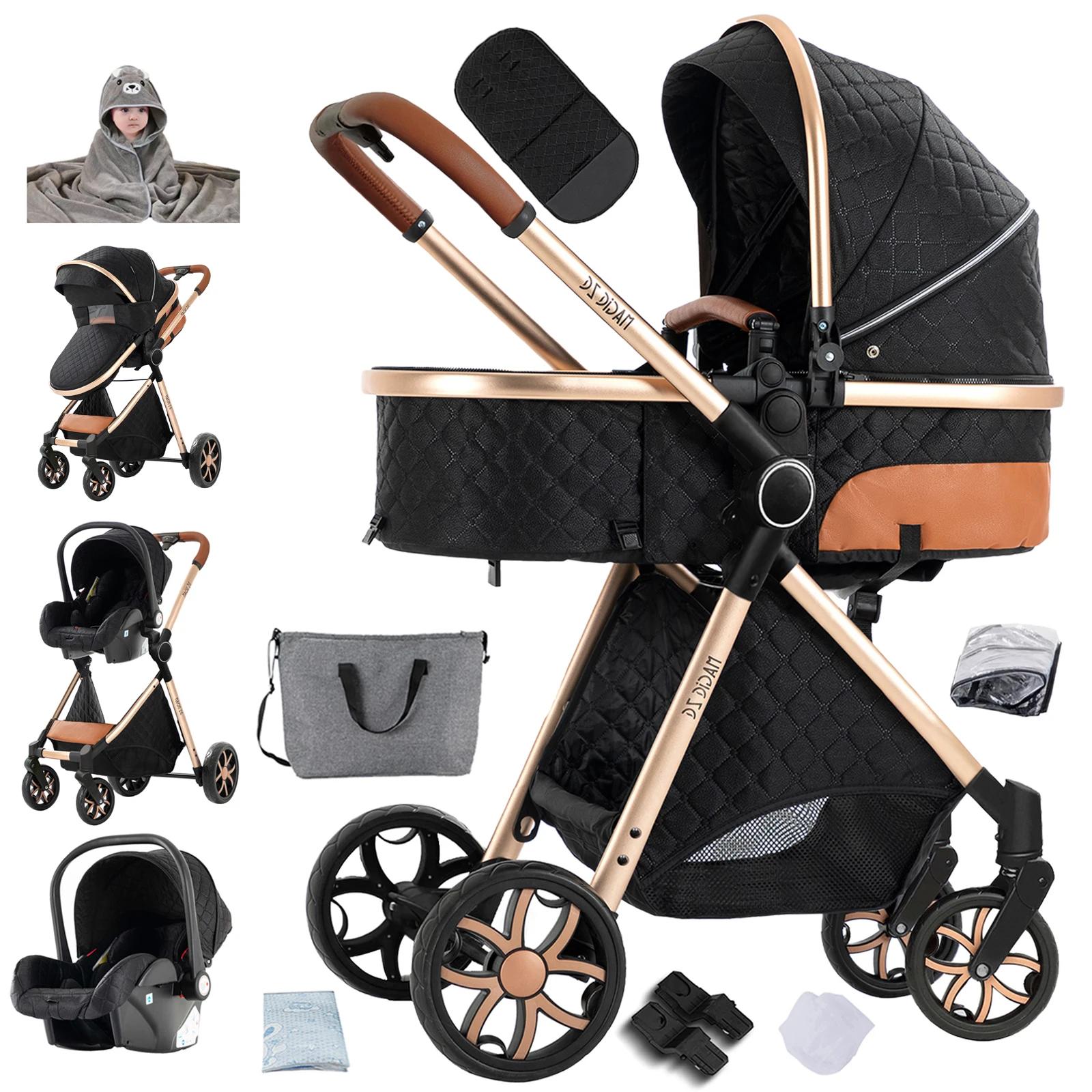 Poussette 3-en-1 confortable pour bébé, design pratique avec siège auto sécurisé, nacelle moelleuse
