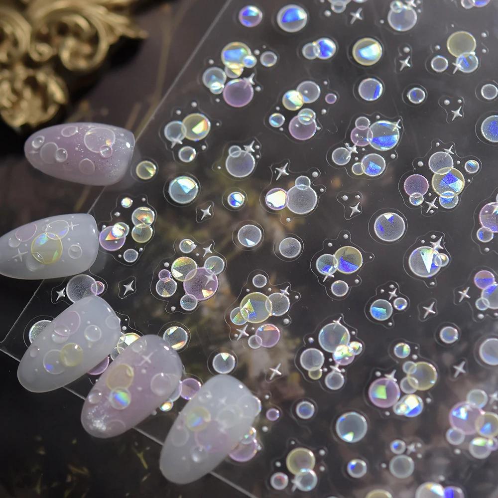 Bulles d'eau irisées étoiles brillantes colorées 5D Nail Art autocollants rêveur goutte d'eau auto-a