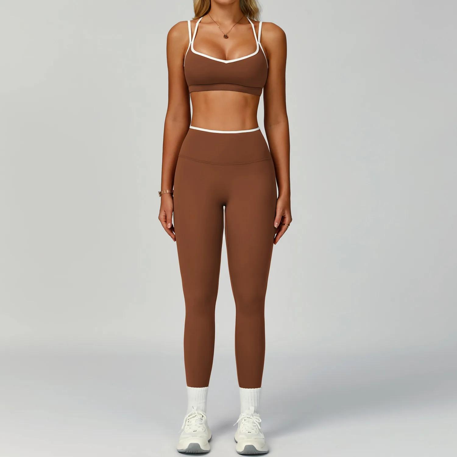 Ensemble de Yoga 2 pièces pour femmes, vêtements de sport, bloc de couleurs, combinaisons de sport,