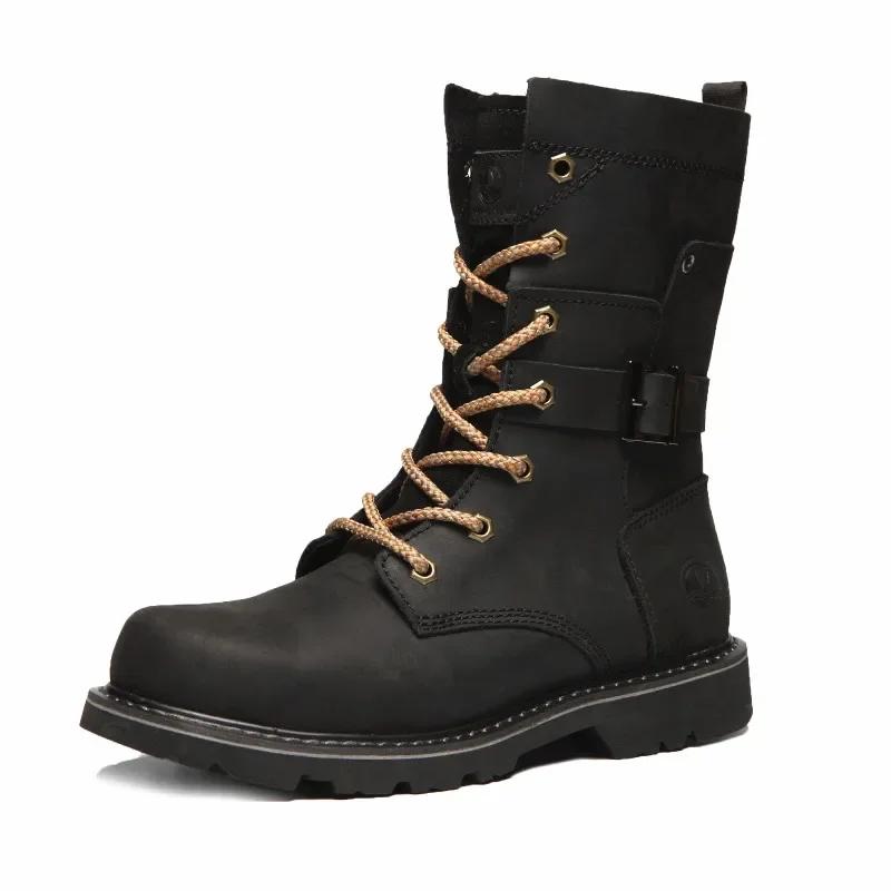 KOWM – chaussures de randonnée en cuir de vache pour hommes, imperméables, tactiques, pour moto, bot