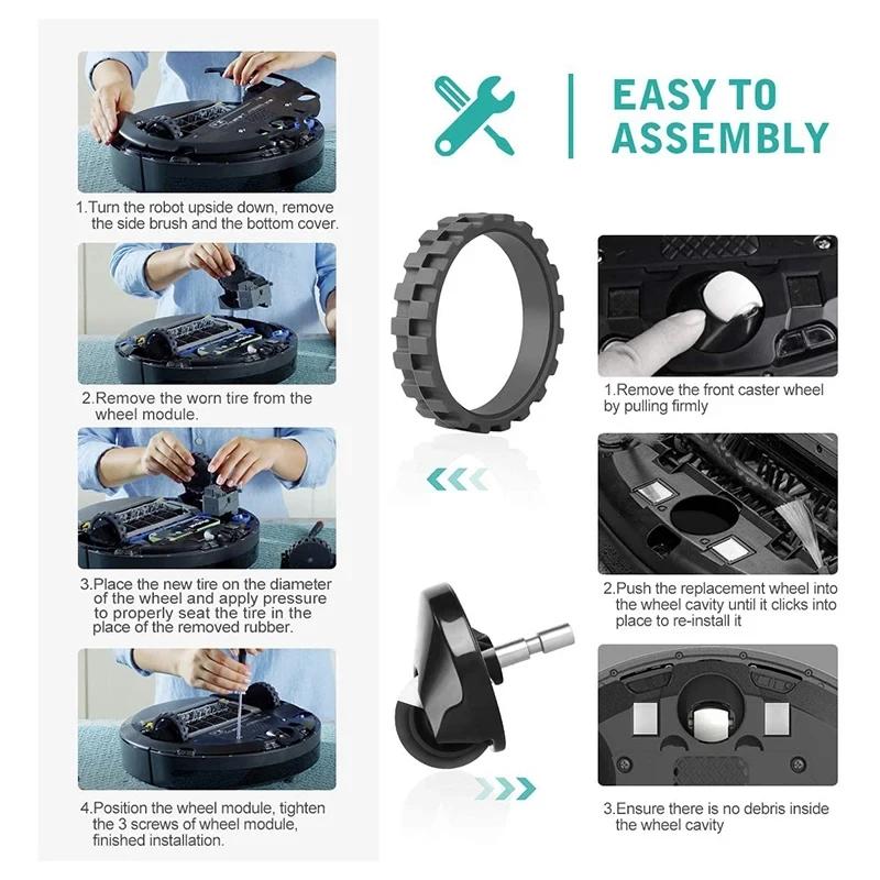 Roue avant coordonnante et TiresSkin pour IRobot Roomba, accessoires de remplacement, I7, I3, J7, E5