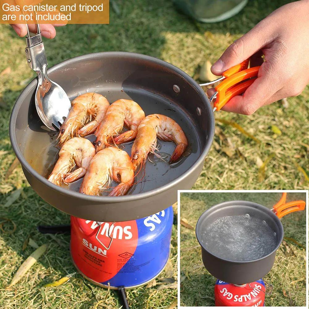 Batterie de cuisine de Camping en plein air en aluminium, avec sac en filet, ensemble de cuisine pli