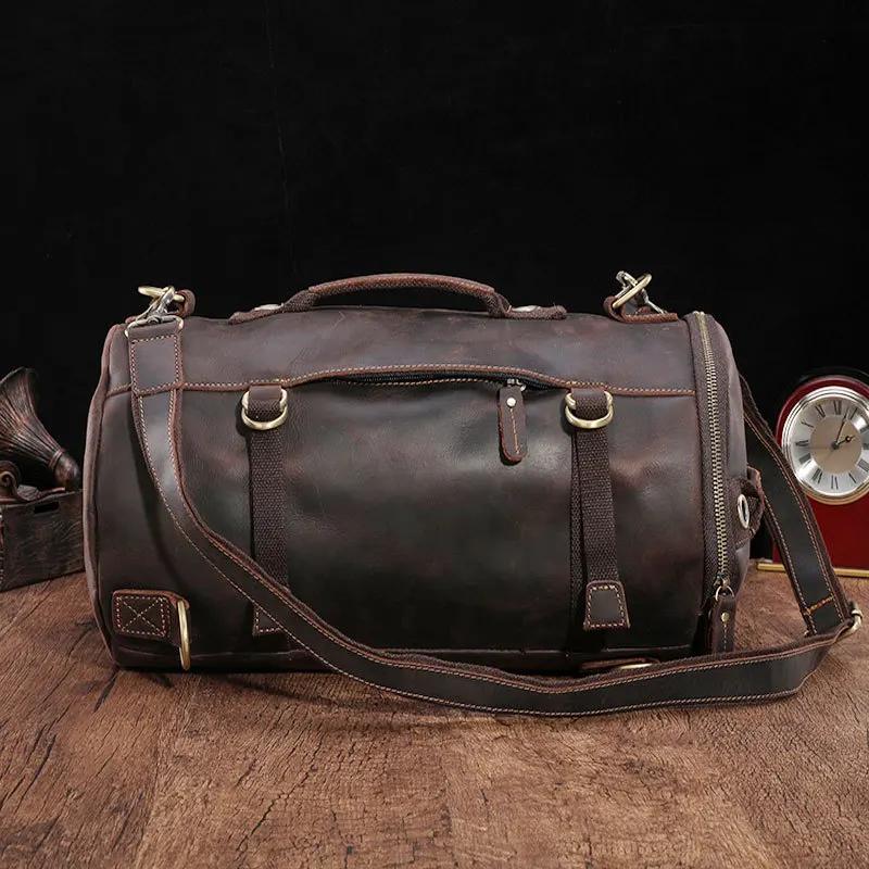 Luufan Design Unique sac à dos en cuir pour hommes Vintage Crazy Horse cuir seau sac à dos grand hom