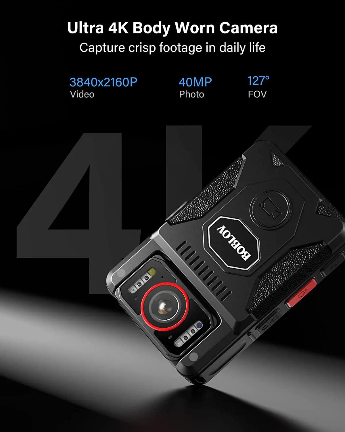 BOCombination-V M7 Pro Caméra montée sur le corps, Enregistreur vidéo, Rotation à 128 °, Caméra 4K,