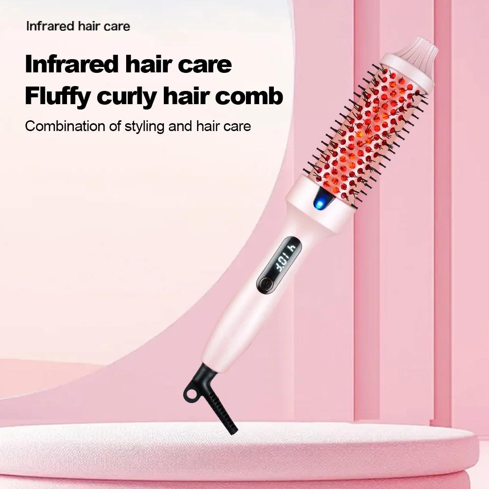 Brosse à boucler infrarouge avec température réglable, peigne chauffant volumisant 38 mm, écran LCD