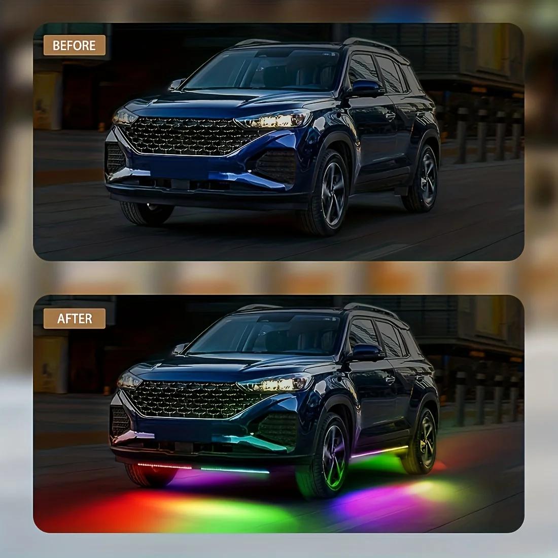 Bande lumineuse LED RGB Flexible pour voiture, 12V, lumière ambiante sous le corps, avec contrôle pa