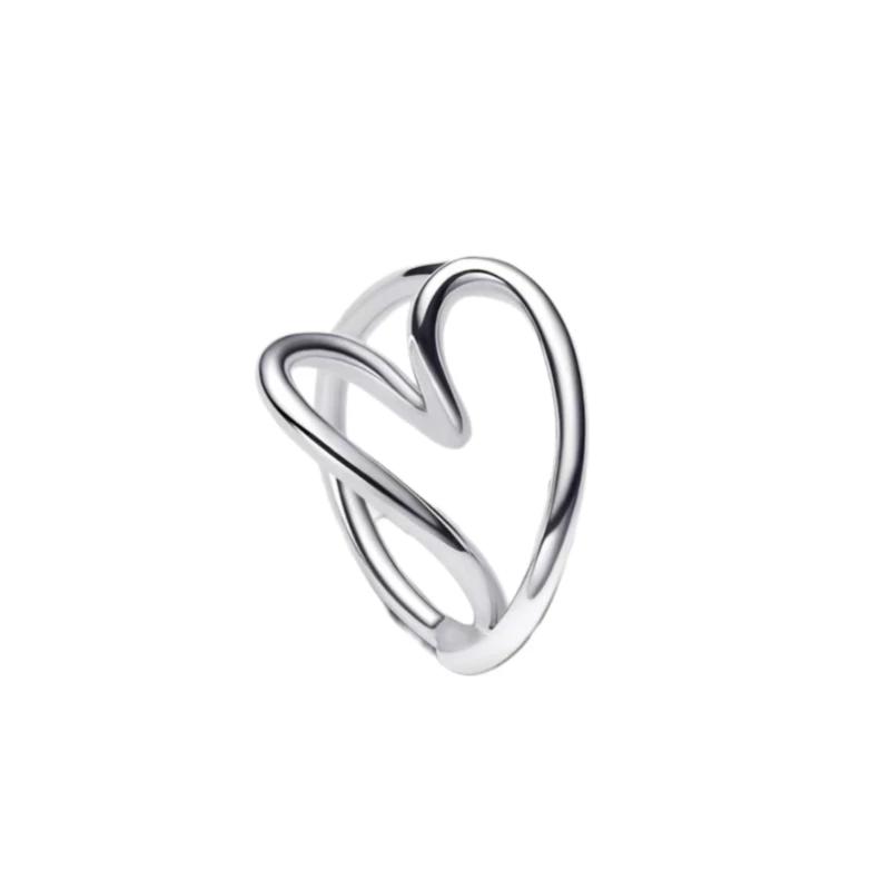 Bague élégante en argent pur 925% pour femme, design irrégulier en forme de cœur entrecroisé, bijou