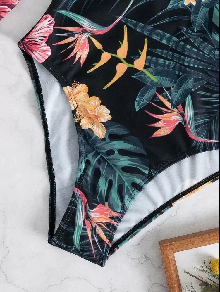 Maillot de bain une pièce à col haut, dos nu, à la mode, manches longues, adapté à la plage et à la