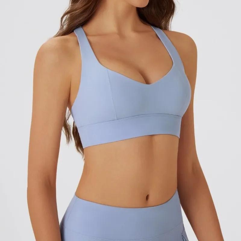 Soutien-gorge de sport Yoga pour femmes, coussin de poitrine amovible, haut à licou, Push-up, dos ou