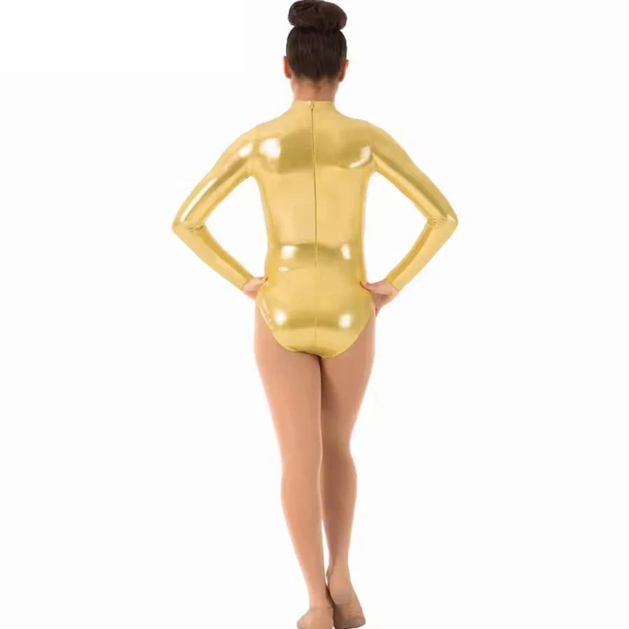 Justaucorps gymnastique danse col roulé brillant - Costume ballet sport équipe manches longues