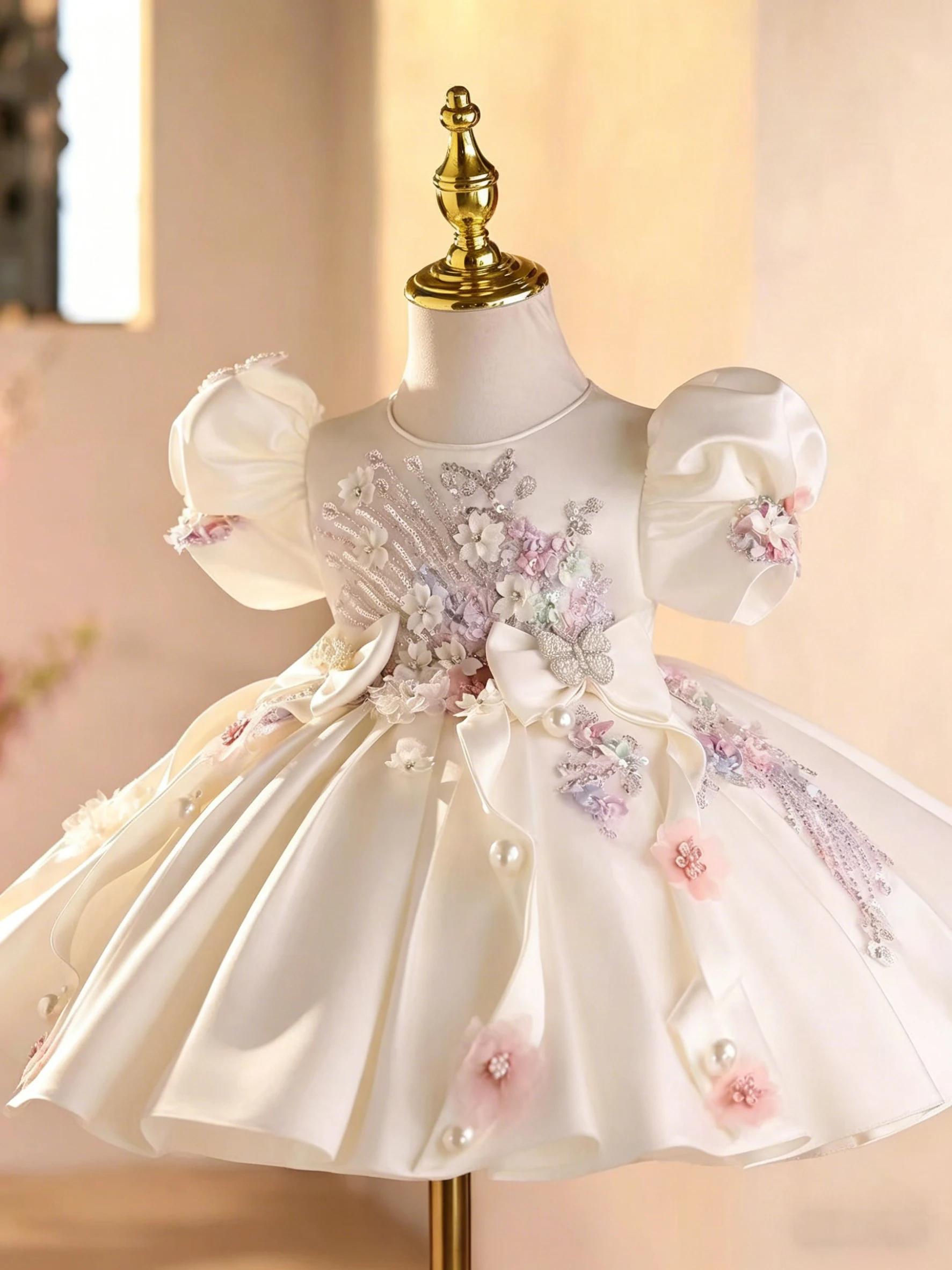 KLFLGD Robe de demoiselle d'honneur en satin brodée, faite à la main, robe de mariée, robe de soirée