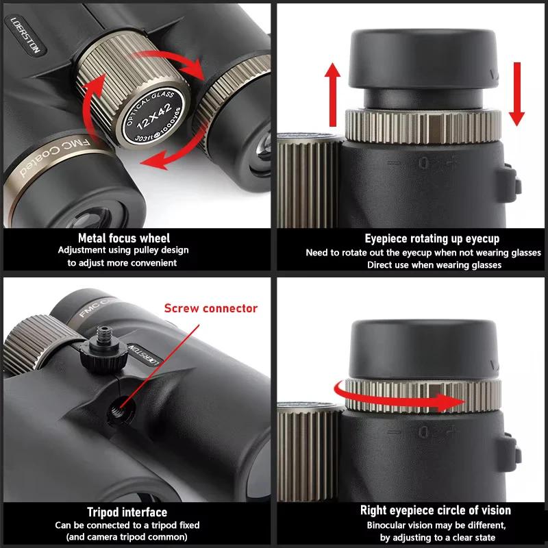 Jumelles professionnelles HD 12x42, télescope puissant à longue portée, prisme BAK4 multicouche pour
