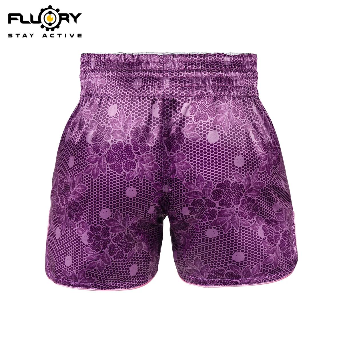 Shorts de Muay Thai brodés rétro imprimés FLUORY, tissu confortable et respirant, shorts d'entraînem