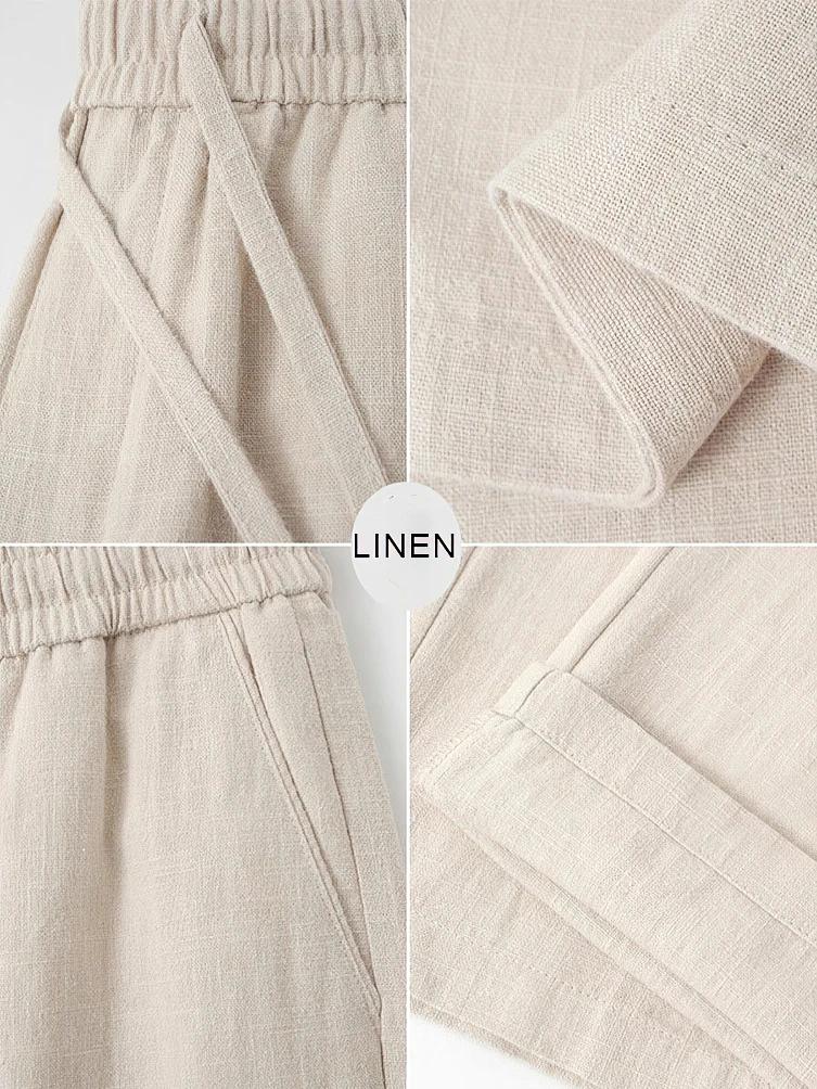 Pantalon droit décontracté en coton et lin pour hommes, jambes larges, léger, Baggy, survêtement en