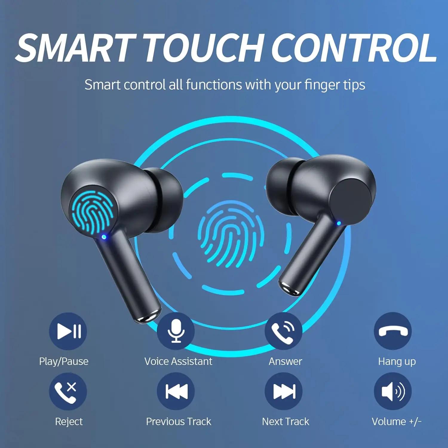 Écouteurs sans fil Bluetooth 5.3, lecture 60H, affichage de puissance LED, écouteurs, micro, suppres