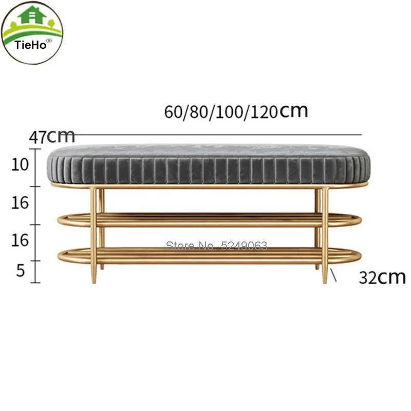 Banc de rangement de chaussures en velours doux 60/80/100CM, meuble à chaussures avec support à 2 ni