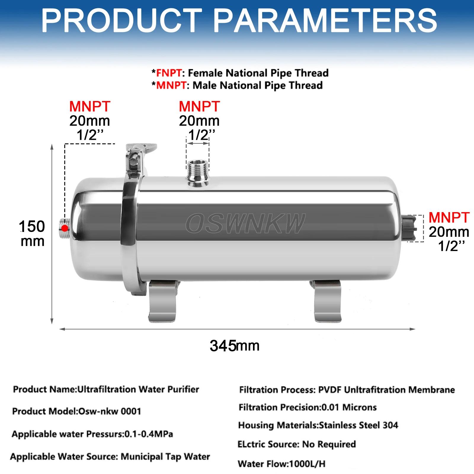 Purificateur d'eau pour toute la maison, pré-filtre PVDF 0,01 um, 1000l, filtre à eau SUS304, peut ê