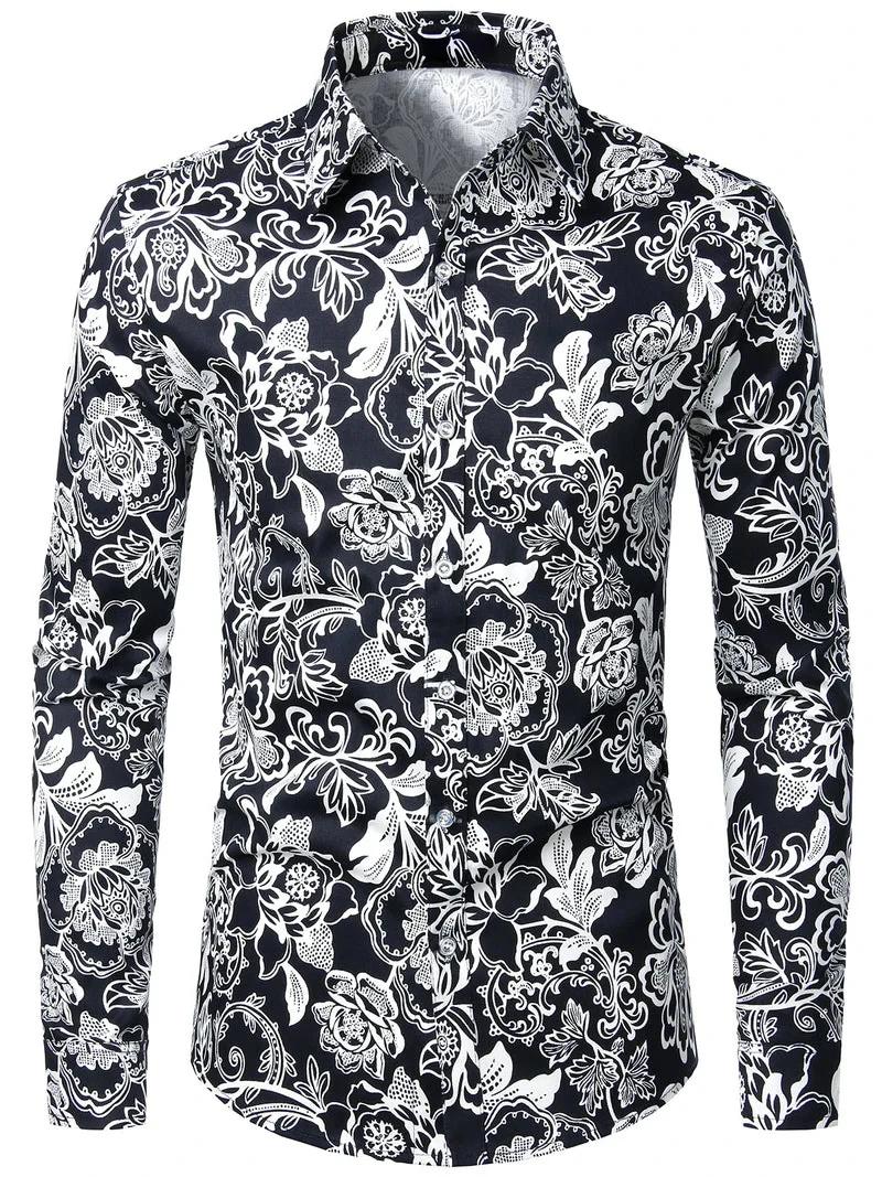 Chemise florale rétro des années 70 pour hommes et femmes, mode luxe, chemises à manches longues, bo