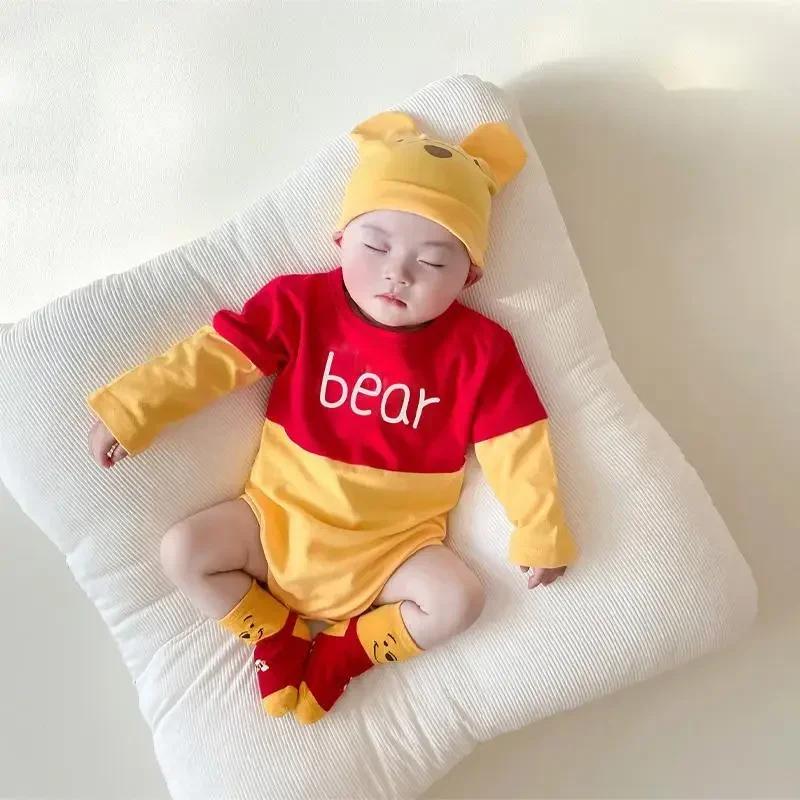 Combinaison Bébé Mickey Winnie Garçons Filles avec Chapeau et Chaussettes, Pyjama Anime Pooh Bear, V