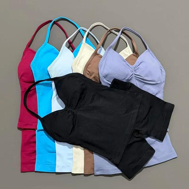 Yoga 2 pièces ensemble de gymnastique femmes dos nu haut à licou taille haute sans couture Shorts co