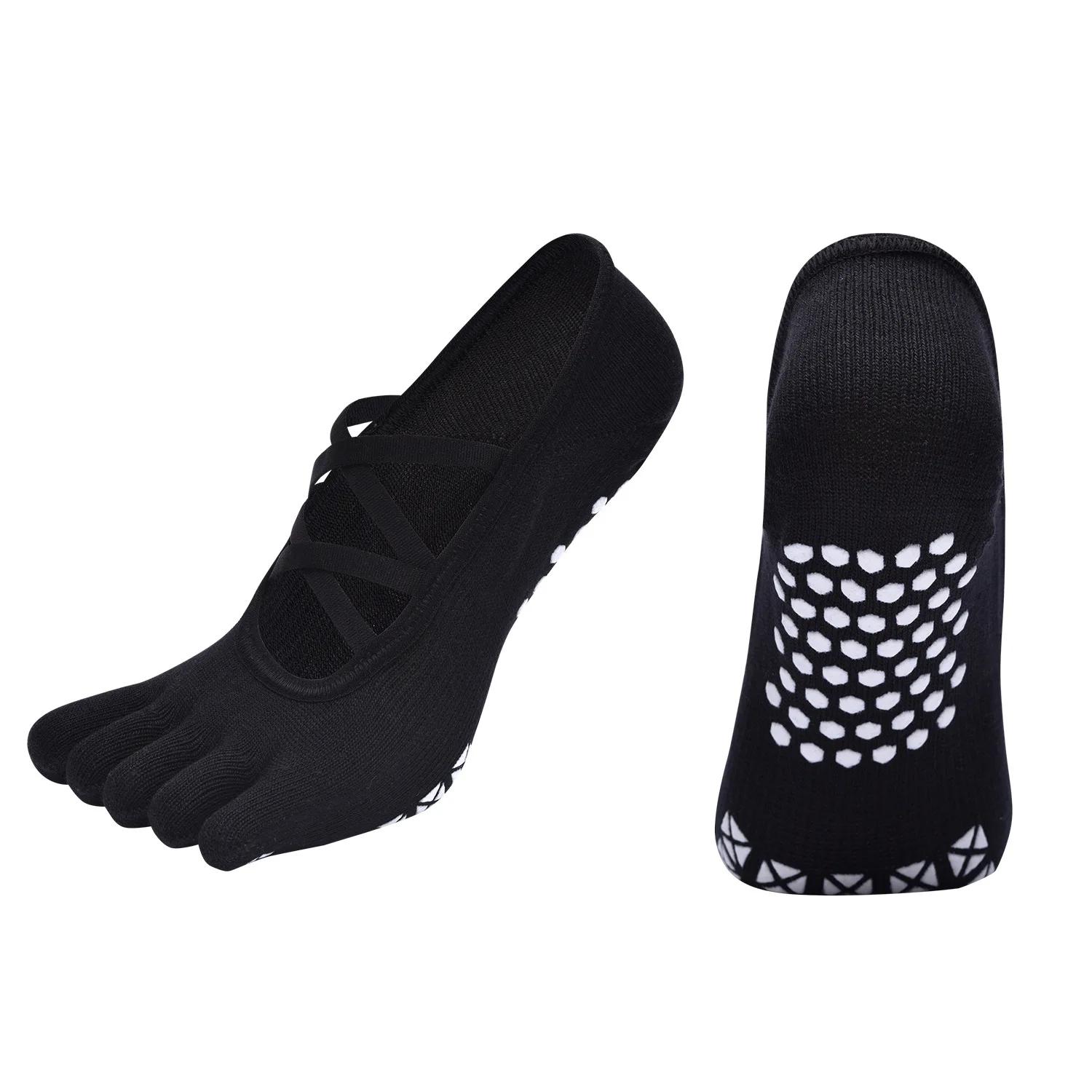Femmes pansement respirant Pilates chaussettes dames anti-dérapant coton dos nu chaussette cinq orte