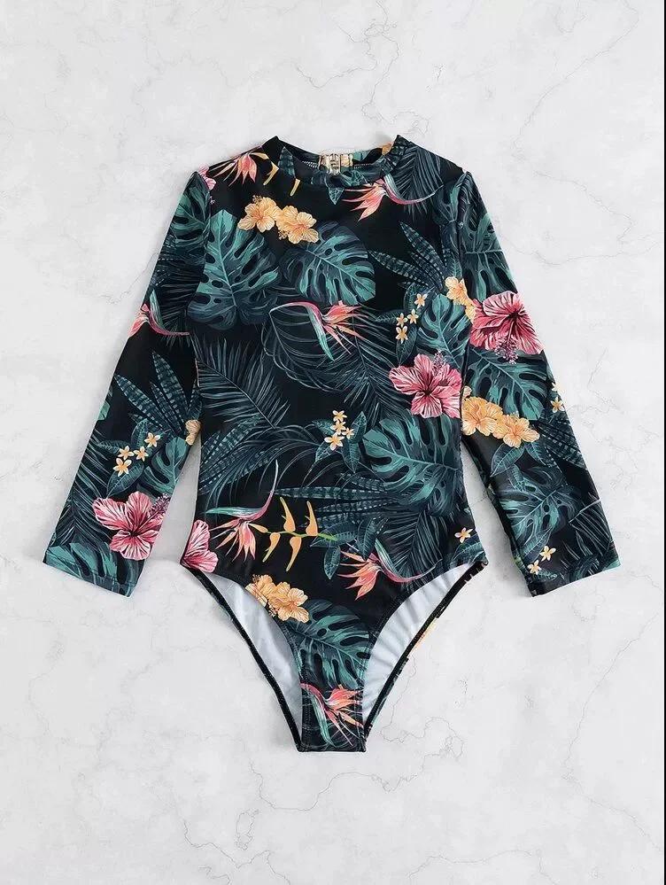 Maillot de bain une pièce à col haut, dos nu, à la mode, manches longues, adapté à la plage et à la