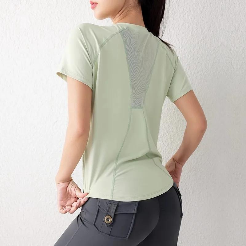 T-shirt sport femme manches courtes ample séchage rapide maille yoga fitness été