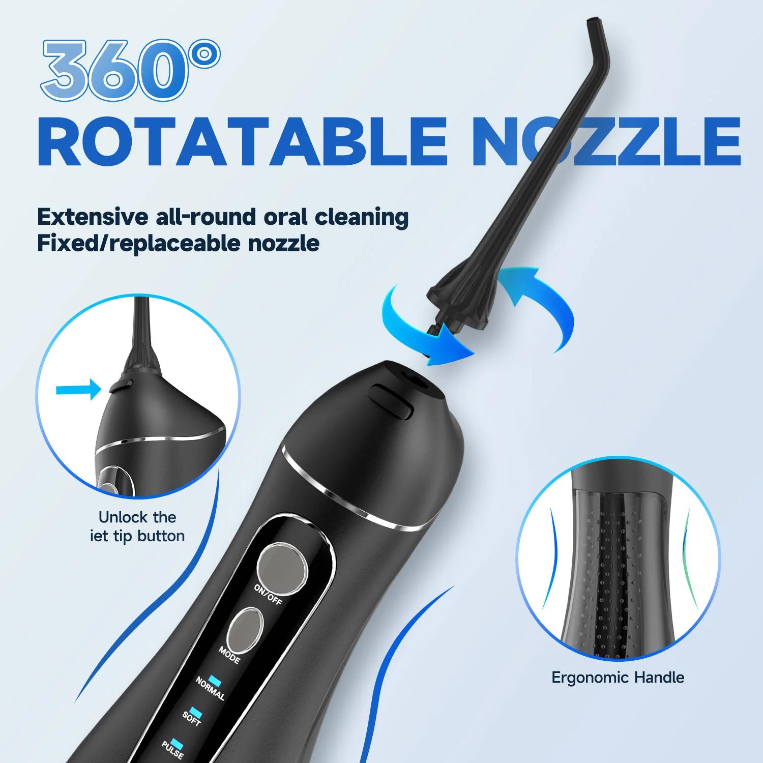 Hydropulseur Portable Sans Fil F18, 3 Modes de Nettoyage, Étanche, Rechargeable, 4 Buses pour Nettoy