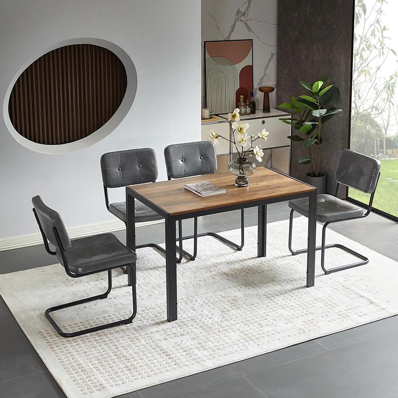 Chaise de salle à manger en cuir PU, gris clair, style simple moderne, tuyau en métal noir, meubles