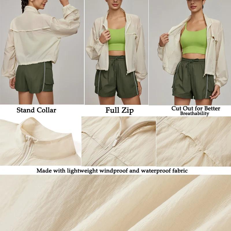 VITALINOVO Veste de sport légère à fermeture éclair pour femme Col montant Veste de randonnée coupe-