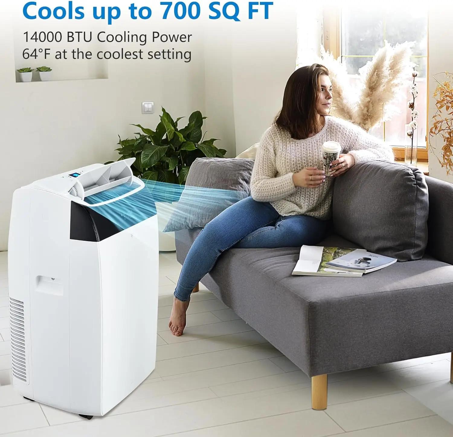 Climatiseur portable 3 en 1 avec télécommande, moteurs cool et touristes, balançoire automatique, 14