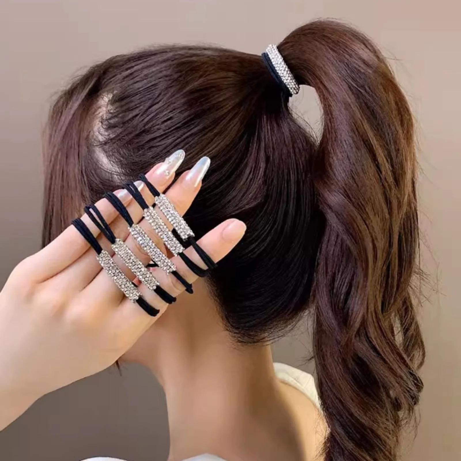 Attaches à cheveux en strass, 10 pièces, corde à cheveux haute élasticité, accessoires pour cheveux