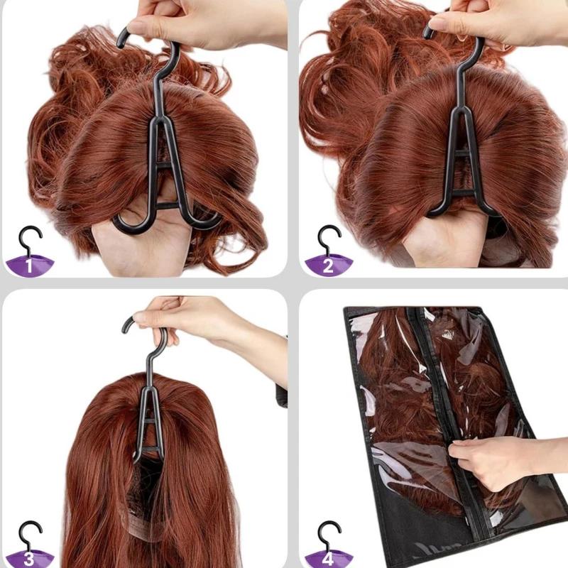 1 ensemble/2 ensembles sac de rangement de perruque avec cintre sacs à cheveux avec cintre en plasti