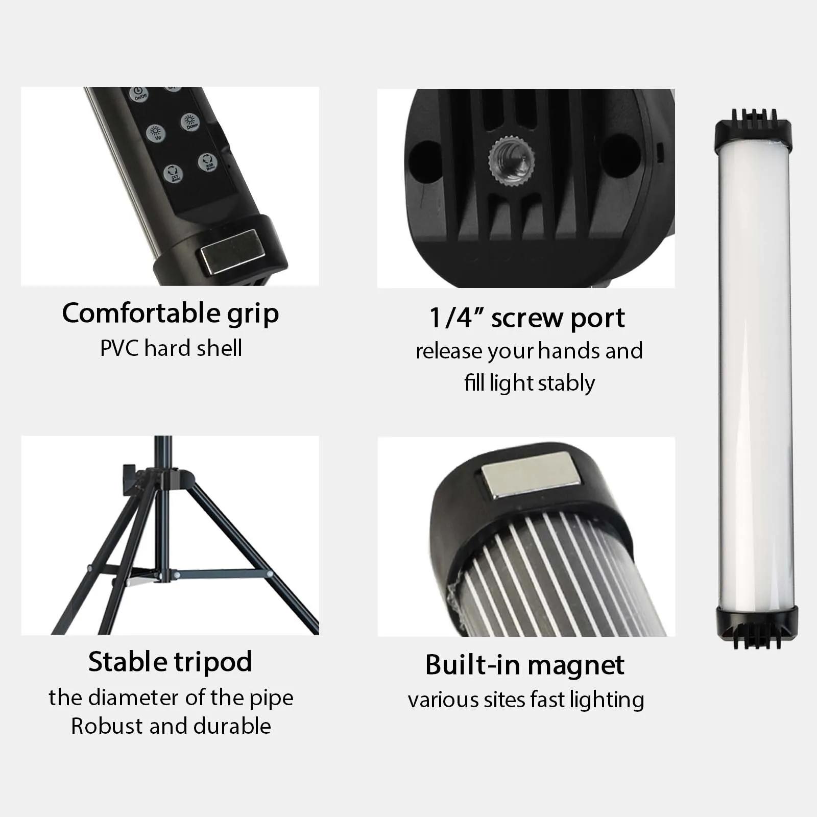 Mini éclairage photographique magnétique RGB 2700-7500K, bâton de lumière de remplissage LED portati