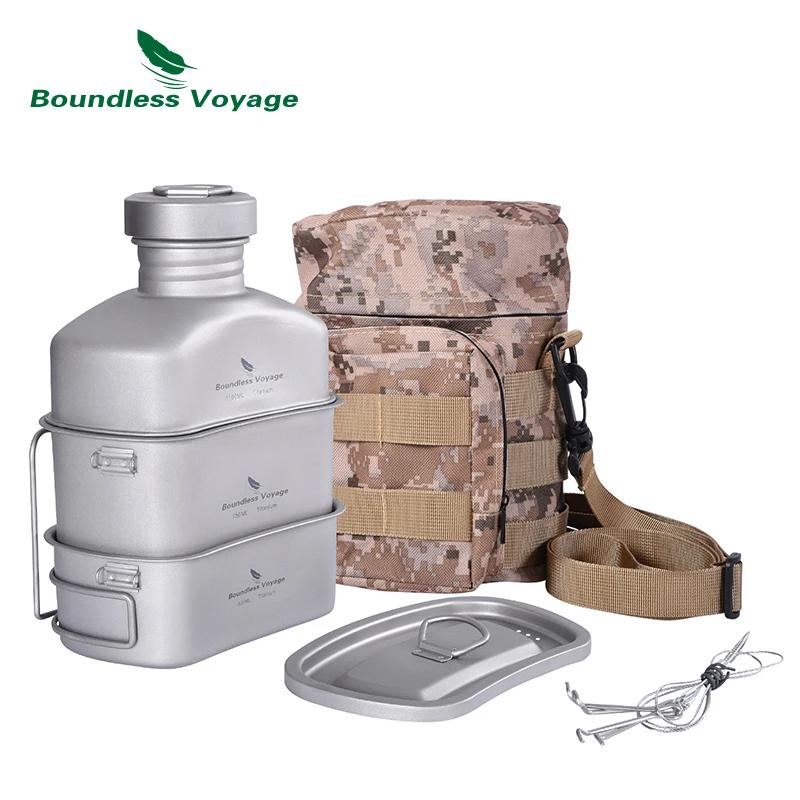 Bouteille titane militaire camping randonnée 1100ml pot 750ml bol 400ml ustensiles cuisine outdoor
