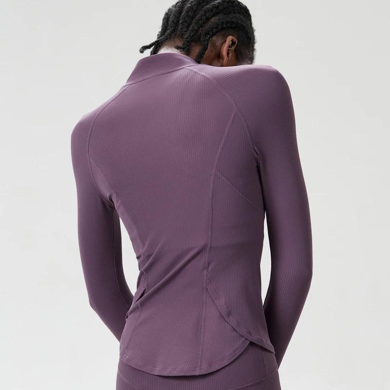 Veste de course en plein air pour femmes, couleur unie, manteau de gymnastique à manches longues, co
