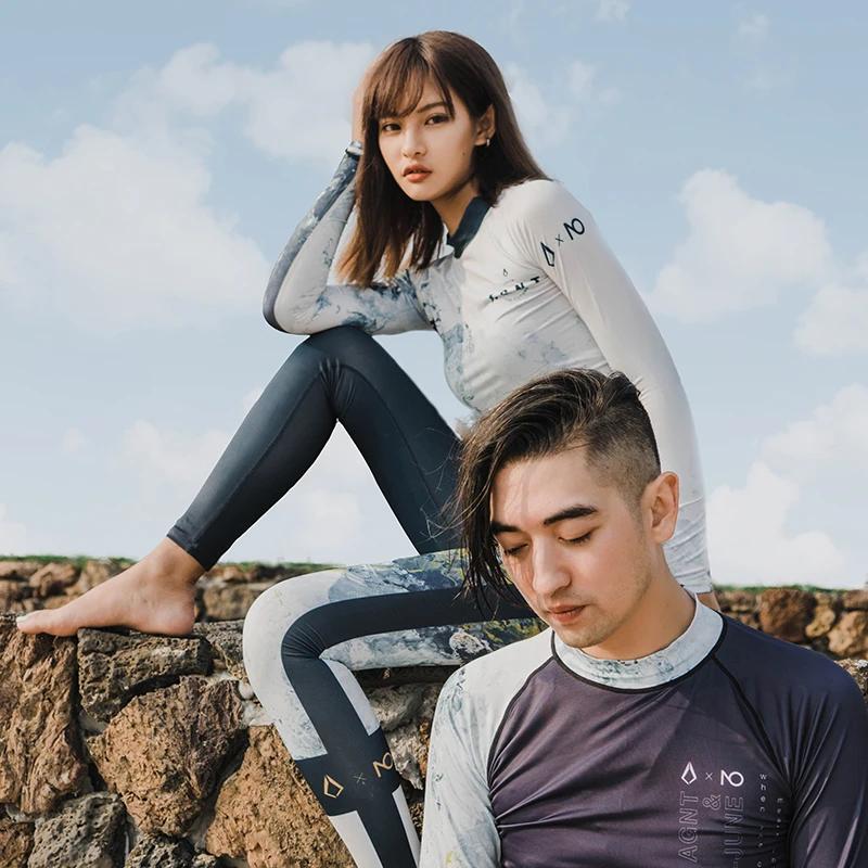 Nu-juin femmes à manches longues maillot de bain Rashguard imprimé surf haut chemise de plongée séch
